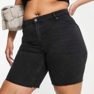 ASOS Vero Moda Curve Black Denim Shorts – Plus Size 14 High Rise